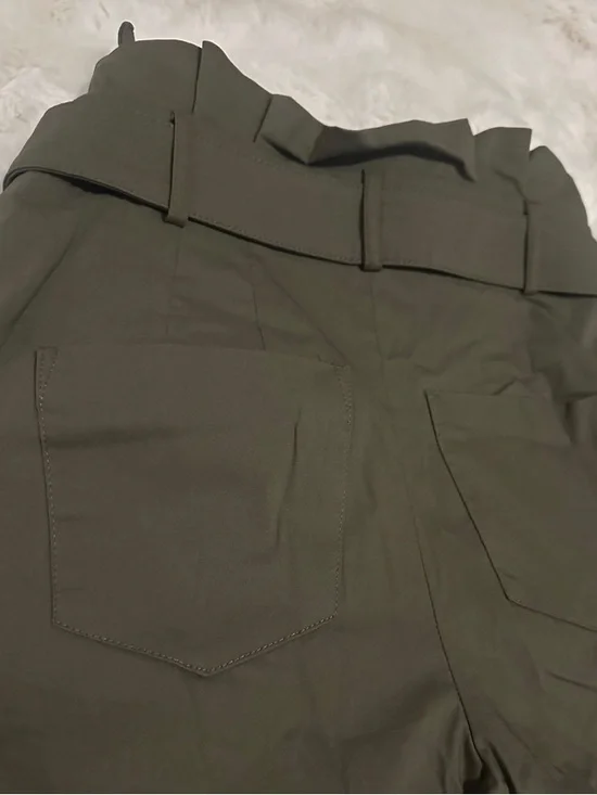 Express Olive Green Paperbag Waist Wide-Leg Chinos W/ Belt - Picture 7 of 7